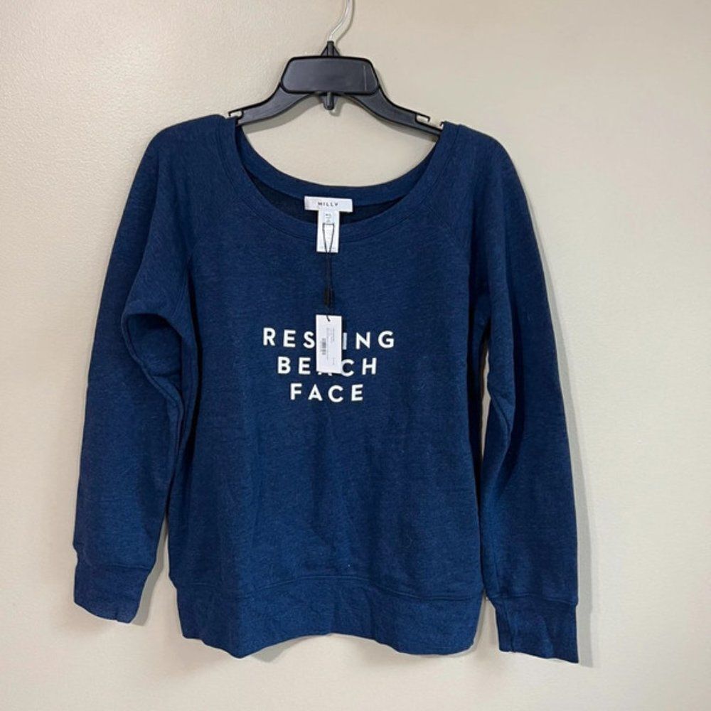 NWT Milly M/L Resting Beach Face navy sweater